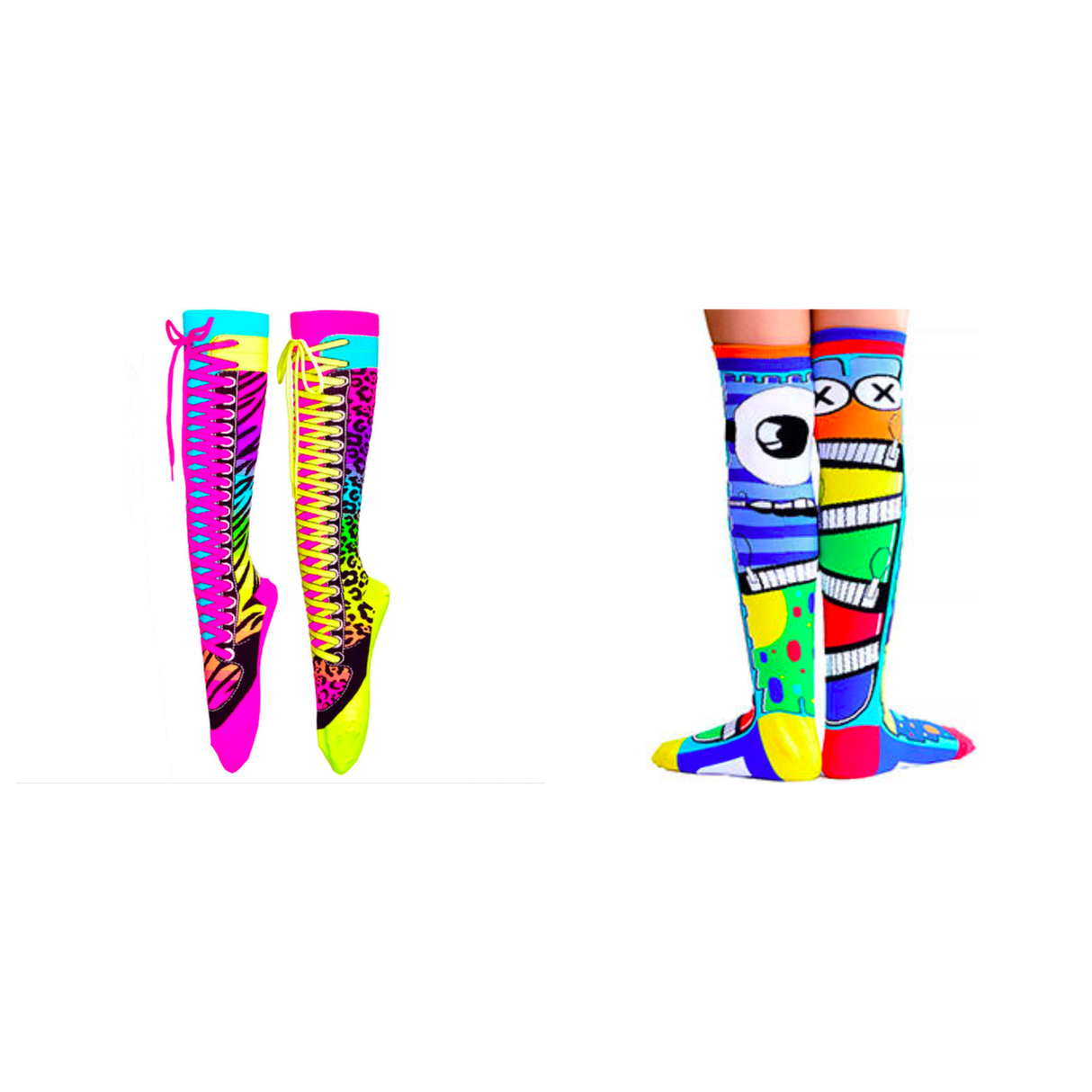 MADMIA 2-Pack Safari & Monster Knee High Socks - Toddlers Ages 3-5 (Crazy Sock Day)
