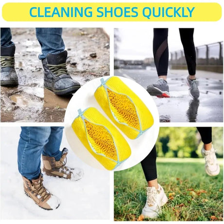 Durable Shoe Washing Machine Bag - Yellow with Blue Zipper, Protective Laundry Bag with Fluffy Interior for Sneakers, Casual, Mesh & Canvas Shoes