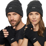 2pc Mens 3M Thinsulate Winter Set - Beanie Hat & Fingerless Knit Gloves