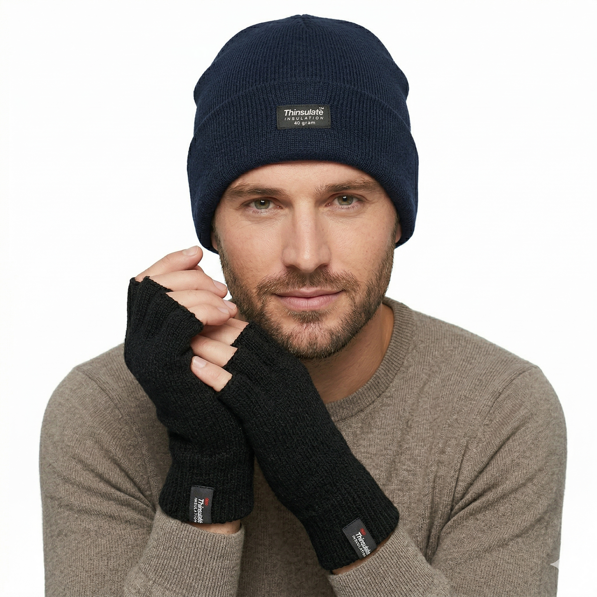 Dents Mens 3M Thinsulate 2pcs Set - Beanie & Fingerless Gloves