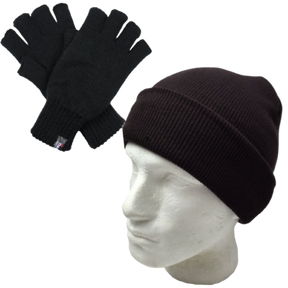 2pcs Set 3M Thinsulate Knitted Fingerless Gloves + Plain Beanie Hat Winter Warm