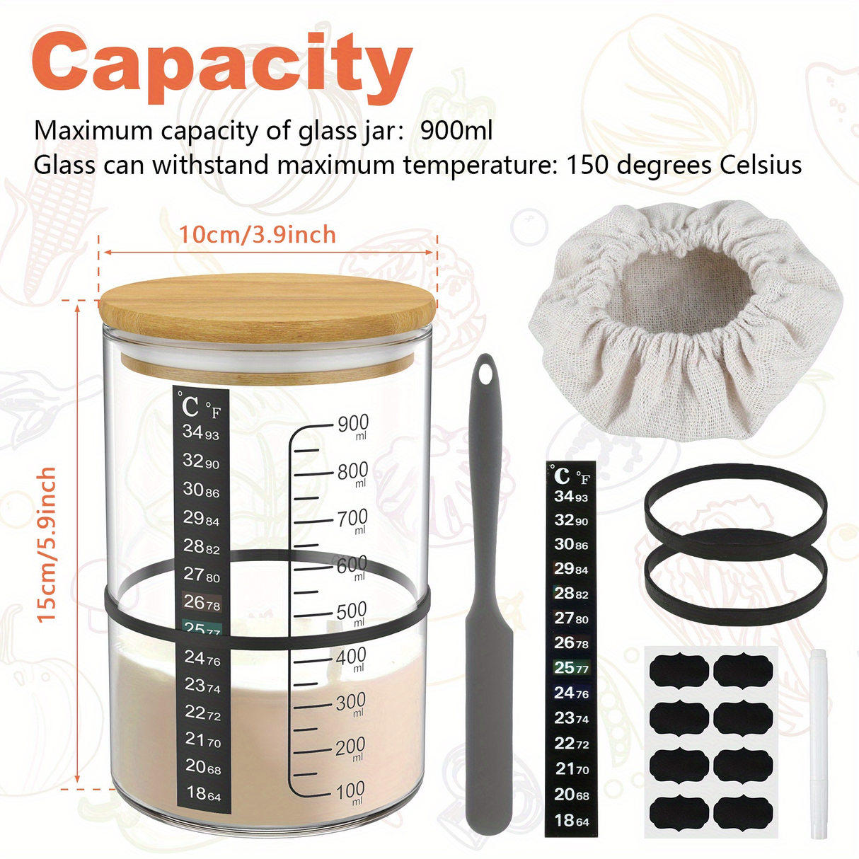 900ml Sourdough Bread Starter Kit with Wide Mouth Glass Fermentation Container