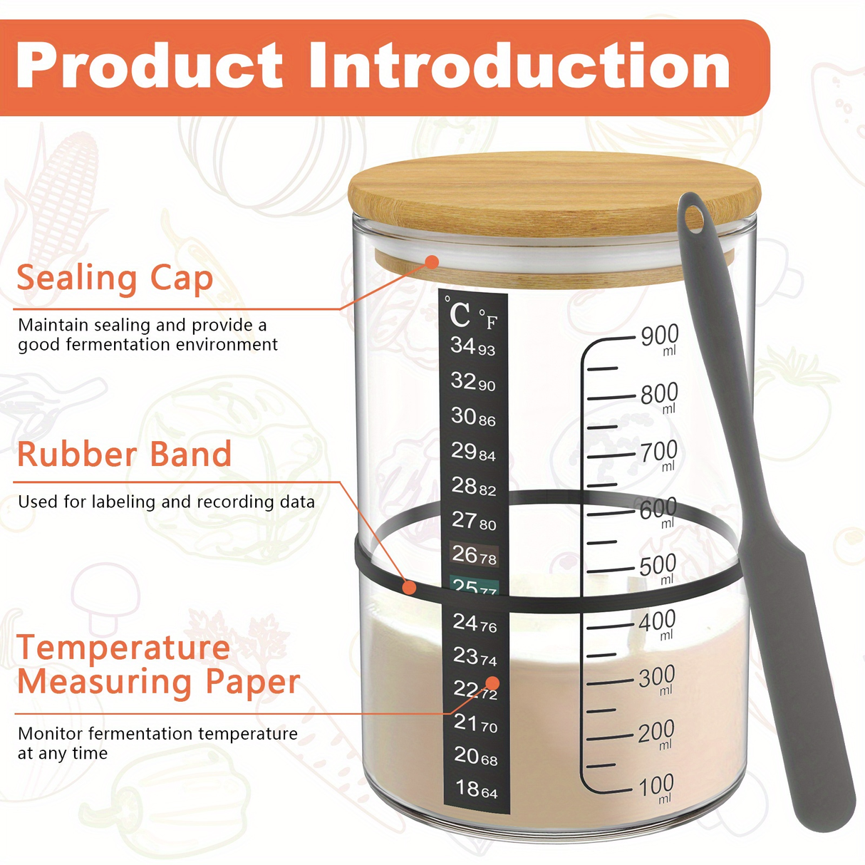 900ml Sourdough Bread Starter Kit with Wide Mouth Glass Fermentation Container