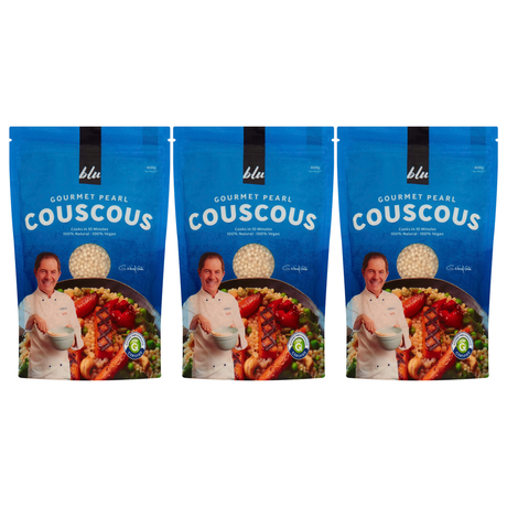 3x Blu Gourmet Pearl Couscous 400g Pack - 100% Natural (Cooks in 10 Minutes)