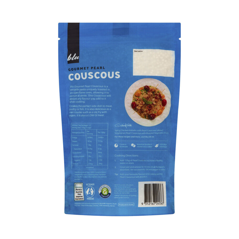 Blu Gourmet Pearl Couscous 400g - 100% Natural (Cooks in 10 Minutes)