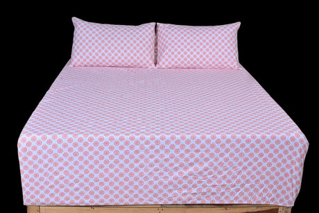 Blush Medallion Pure Cotton Fitted Bed Sheet + Pillowcase Set - Pink/White