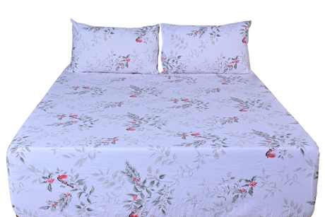 Gentle Garden Pure Cotton Fitted Bed Sheet + Pillowcase Set - Lilac/Green