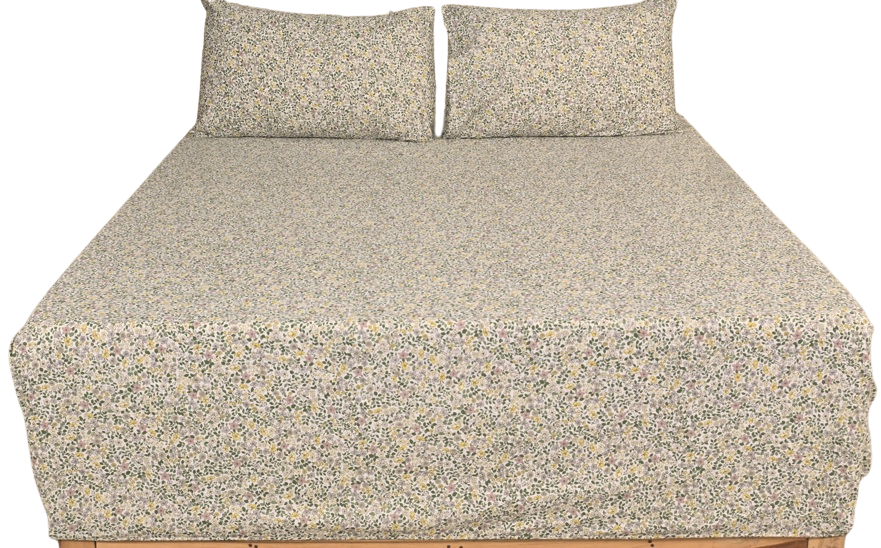 Botanical Mist Pure Cotton Fitted Bed Sheet + Pillowcase Set
