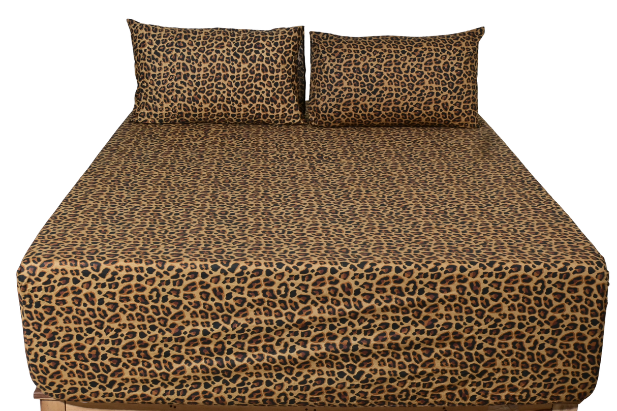 Glam Leopard Pure Cotton Fitted Bed Sheet + Pillowcase Set