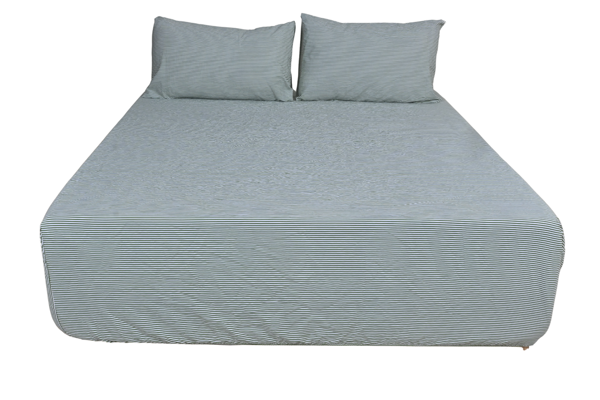Green Fine Stripe Pure Cotton Fitted Bed Sheet + Pillowcase Set