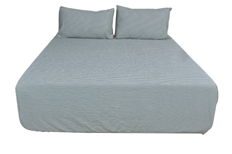 Green Fine Stripe Pure Cotton Fitted Bed Sheet + Pillowcase Set - Green