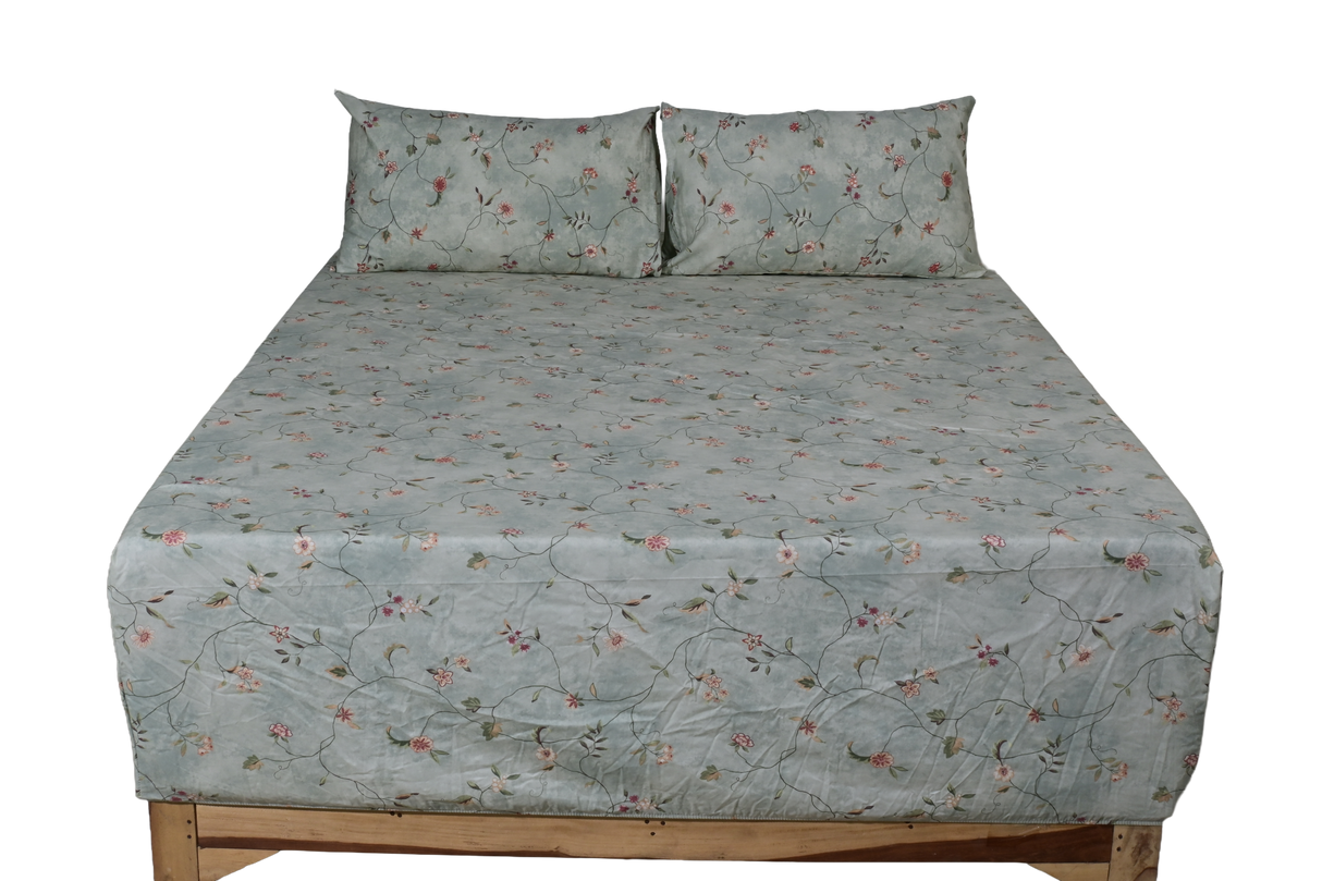 Ivy Bloom Pure Cotton Fitted Bed Sheet + Pillowcase Set