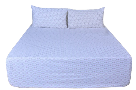 English Garden Pure Cotton Fitted Bed Sheet + Pillowcase Set - Lilac/White