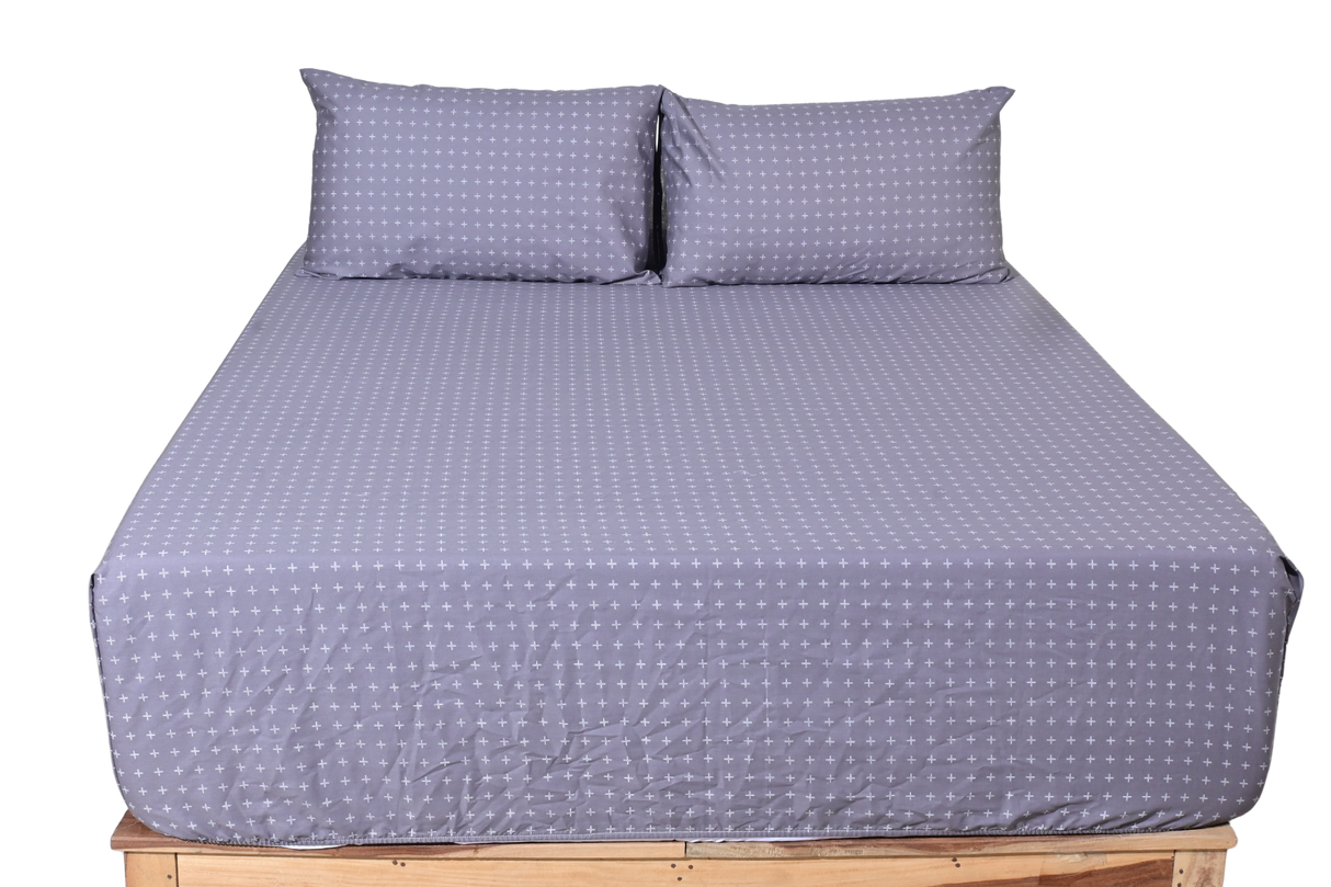 Hobart Mist Pure Cotton Fitted Bed Sheet + Pillowcase Set