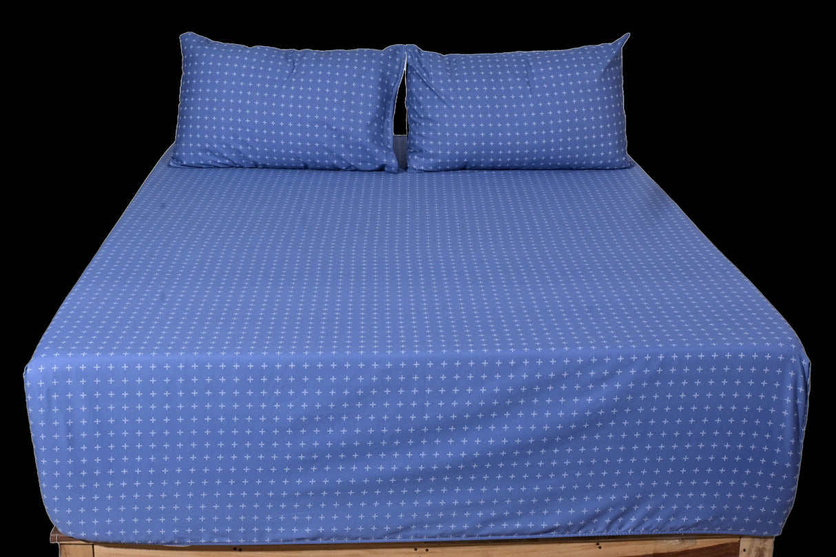 Dot Matrix Pure Cotton Fitted Bed Sheet + Pillowcase Set