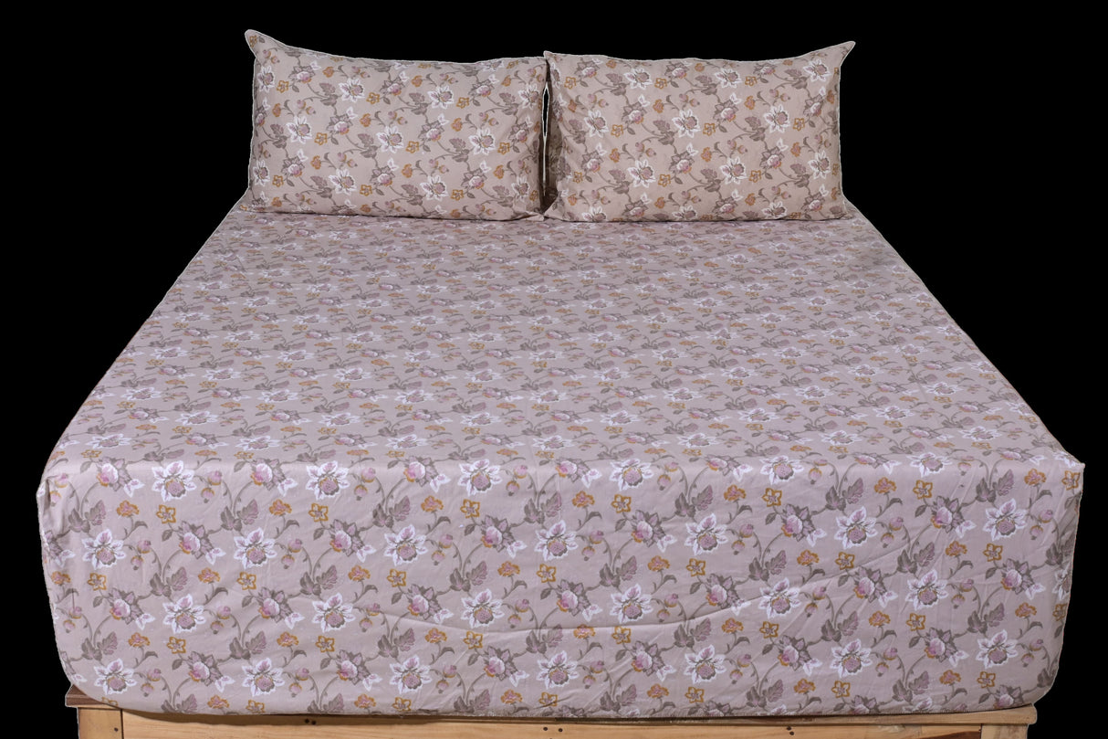Downton Floral Pure Cotton Fitted Bed Sheet + Pillowcase Set