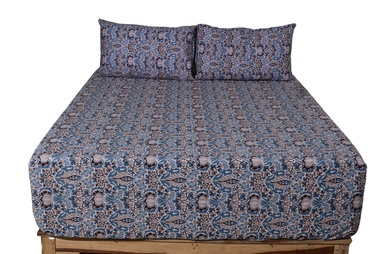 Iris Pure Cotton Fitted Bed Sheet + Pillowcase Set