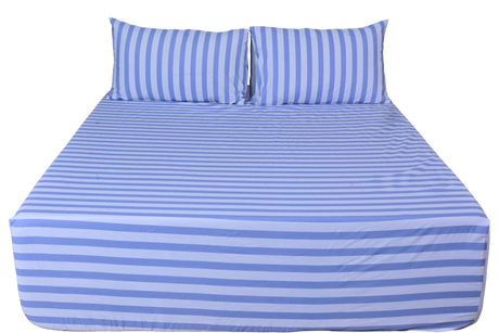 Coastal Bliss Pure Cotton Fitted Bed Sheet + Pillowcase Set - Blue/White