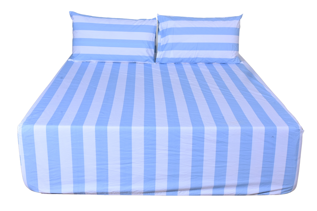 Hamptons Pure Cotton Fitted Bed Sheet + Pillowcase Set