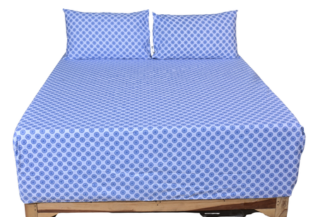 Indi Pure Cotton Fitted Bed Sheet + Pillowcase Set - Blue/White