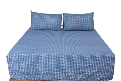 Baltic Pure Cotton Fitted Bed Sheet + Pillowcase Set - Blue/White