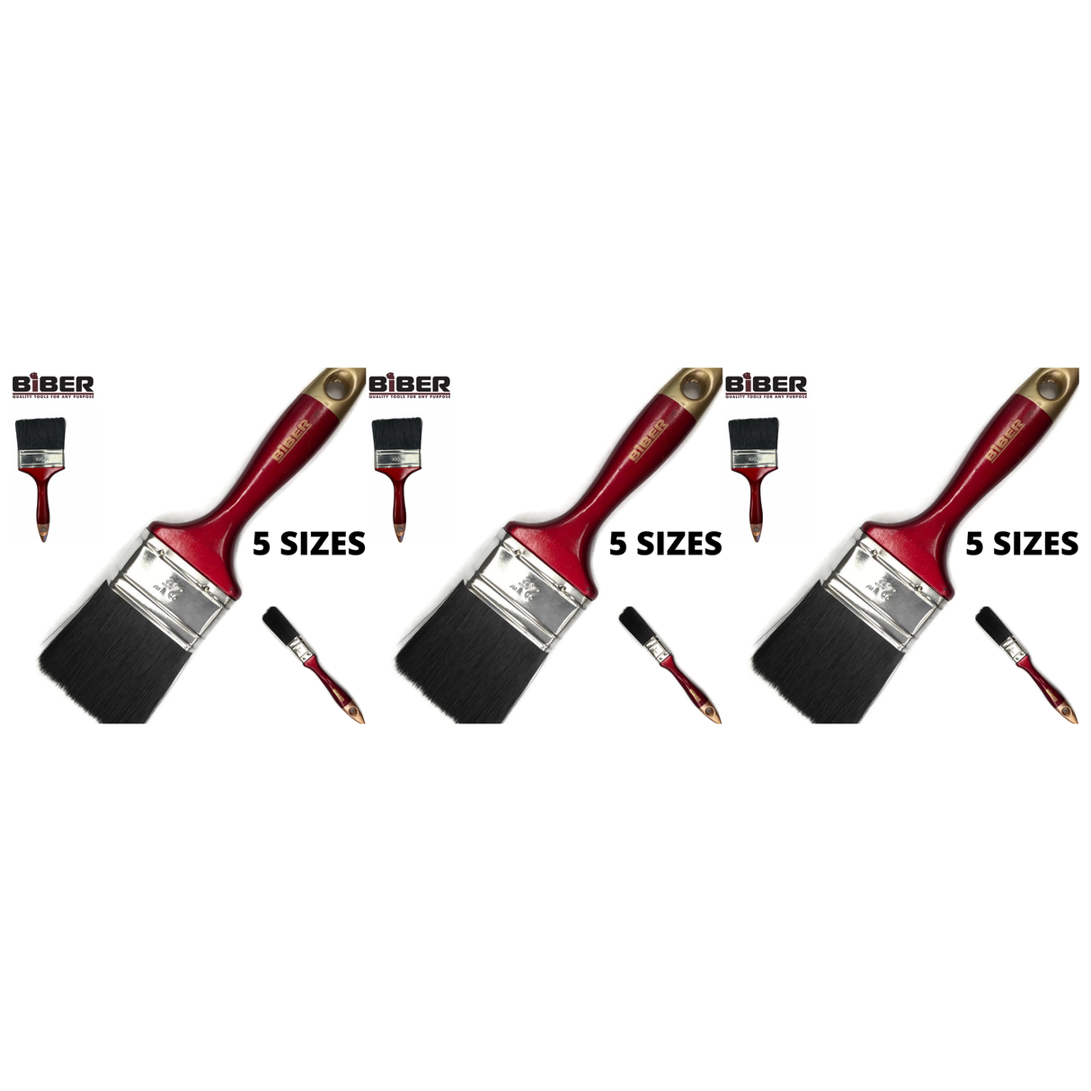 3x Biber Paint Brushes Pack - Professional Straight Painting Brush (Oil/Acrylic/Alkyd)