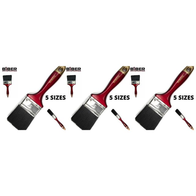 3x Biber Paint Brushes Pack - Professional Straight Painting Brush (Oil/Acrylic/Alkyd)