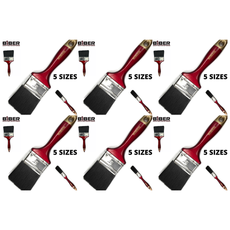6x Biber Paint Brushes - Professional Straight Painting Brush (Oil/Acrylic/Alkyd) (Bulk Pack)