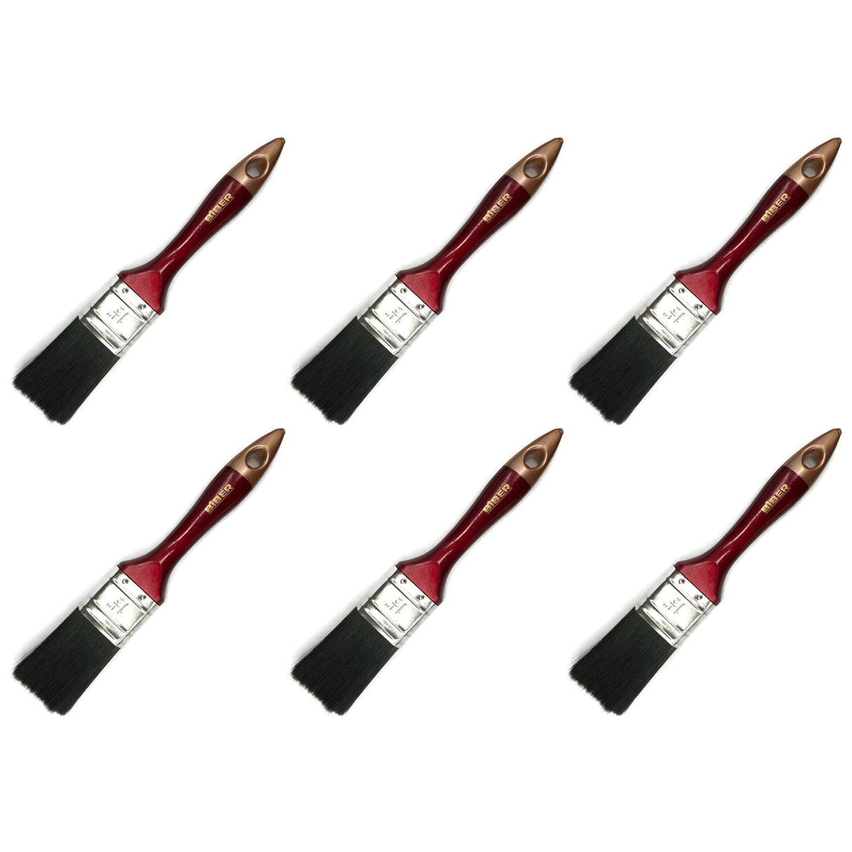 6x Biber Paint Brushes Bulk Pack - Professional Straight Painting Brush (Oil/Acrylic/Alkyd)