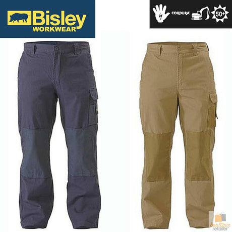 BISLEY Mens Razar Cordura Utility Pants Workwear Cotton Trousers Work BPU6110 - Khaki