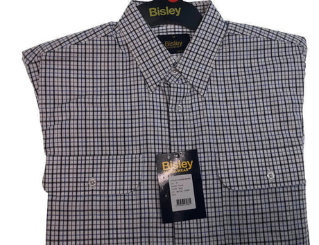 100% Cotton BISLEY LONG SLEEVE SHIRT Everyday Casual Business Work Check - BS7761_CWHT (WHT) - 2XL
