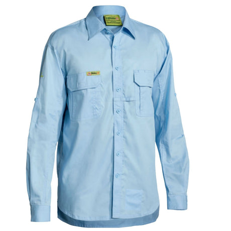 Bisley Mens Insect Protection Long Sleeve Fishing Shirt - Blue (Cotton Casual Business Top)
