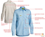 Bisley Mens Insect Protection Long Sleeve Fishing Shirt - Blue (Cotton Casual Business Top)