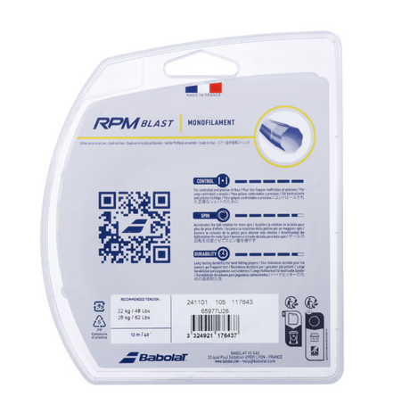 Babolat RPM Blast Tennis String 1.25mm/17 Gauge - Single Pack (Made in France)
