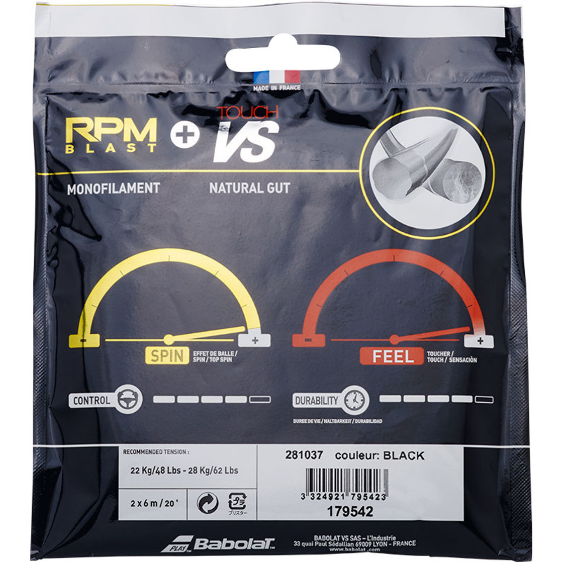 Babolat Hybrid Touch VS Natural Gut (130/16) & RPM Blast (125/17) Tennis Racquet Strings - 2x6m (12m Total)