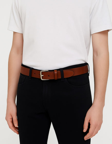 Mens Genuine Full Grain Leather Belt Made in Australia in Cognac