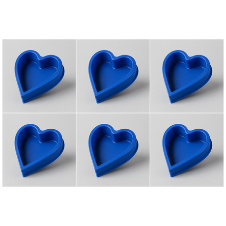 6x Heart-Shaped Silicone Baking Mould (Non-Stick) Bulk Pack - Blue