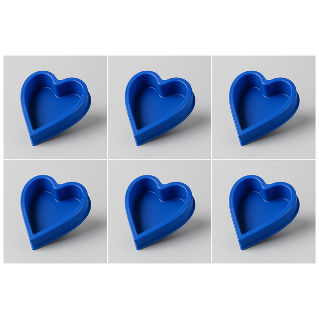 6x Heart-Shaped Silicone Baking Mould (Non-Stick) Bulk Pack - Blue