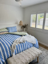 100% Cloud Cotton Duvet Quilt Cover Set w/ 2 Pillow Cases in Blue/Green/White Stripe - Super King