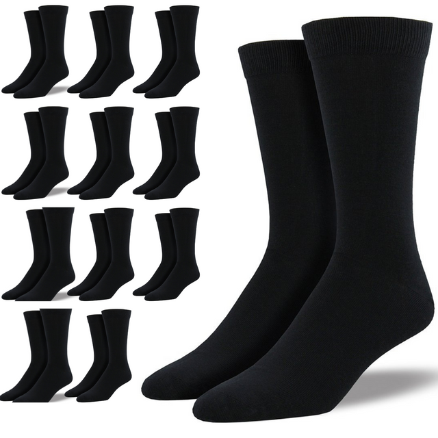 12 Pairs Bamboo Derived Loose Top Socks Bulk Pack - Black (Diabetic Comfort Circulation)