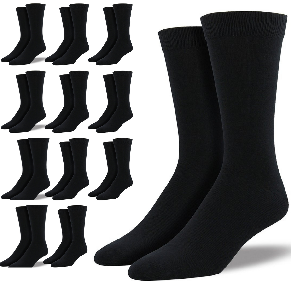 12 Pairs Bamboo Derived Loose Top Socks Bulk Pack - Black (Diabetic Comfort Circulation)