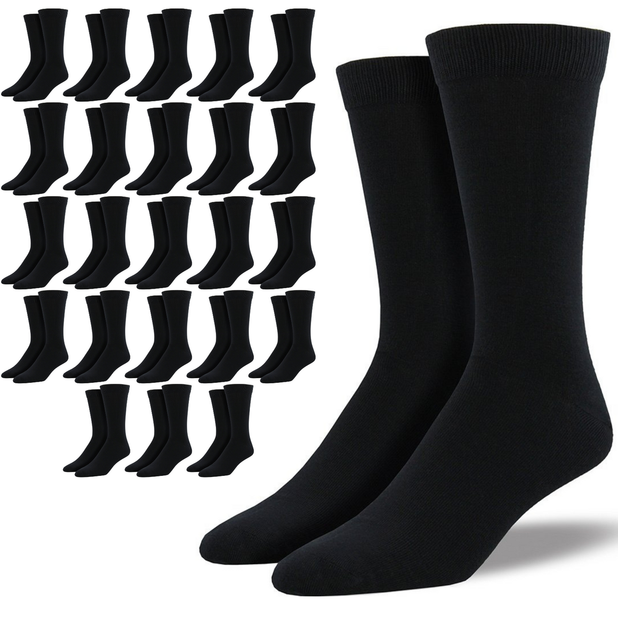 24 Pairs Bamboo Derived Loose Top Socks Bulk Pack - Black (Diabetic Comfort Circulation)