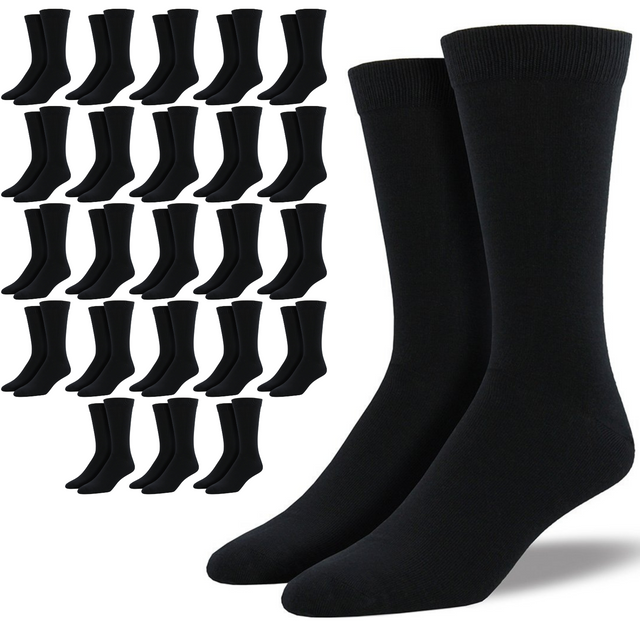 24 Pairs Bamboo Derived Loose Top Socks Bulk Pack - Black (Diabetic Comfort Circulation)