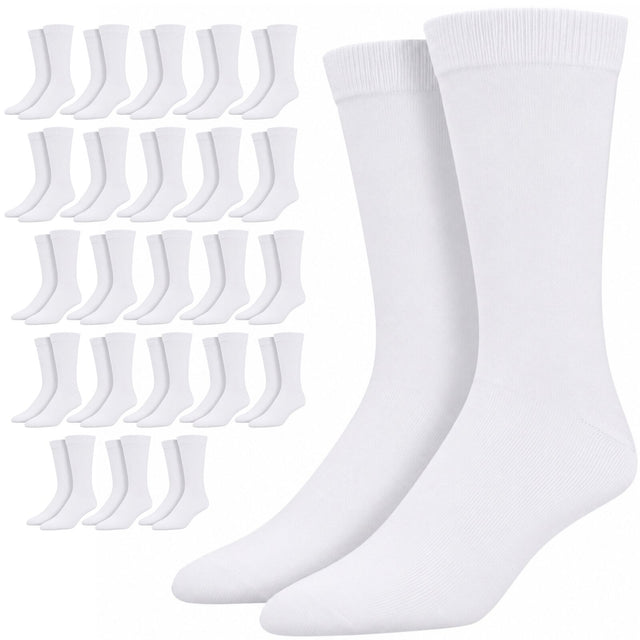 24 Pairs Bamboo Derived Loose Top Socks Bulk Pack - White (Diabetic Comfort Circulation)