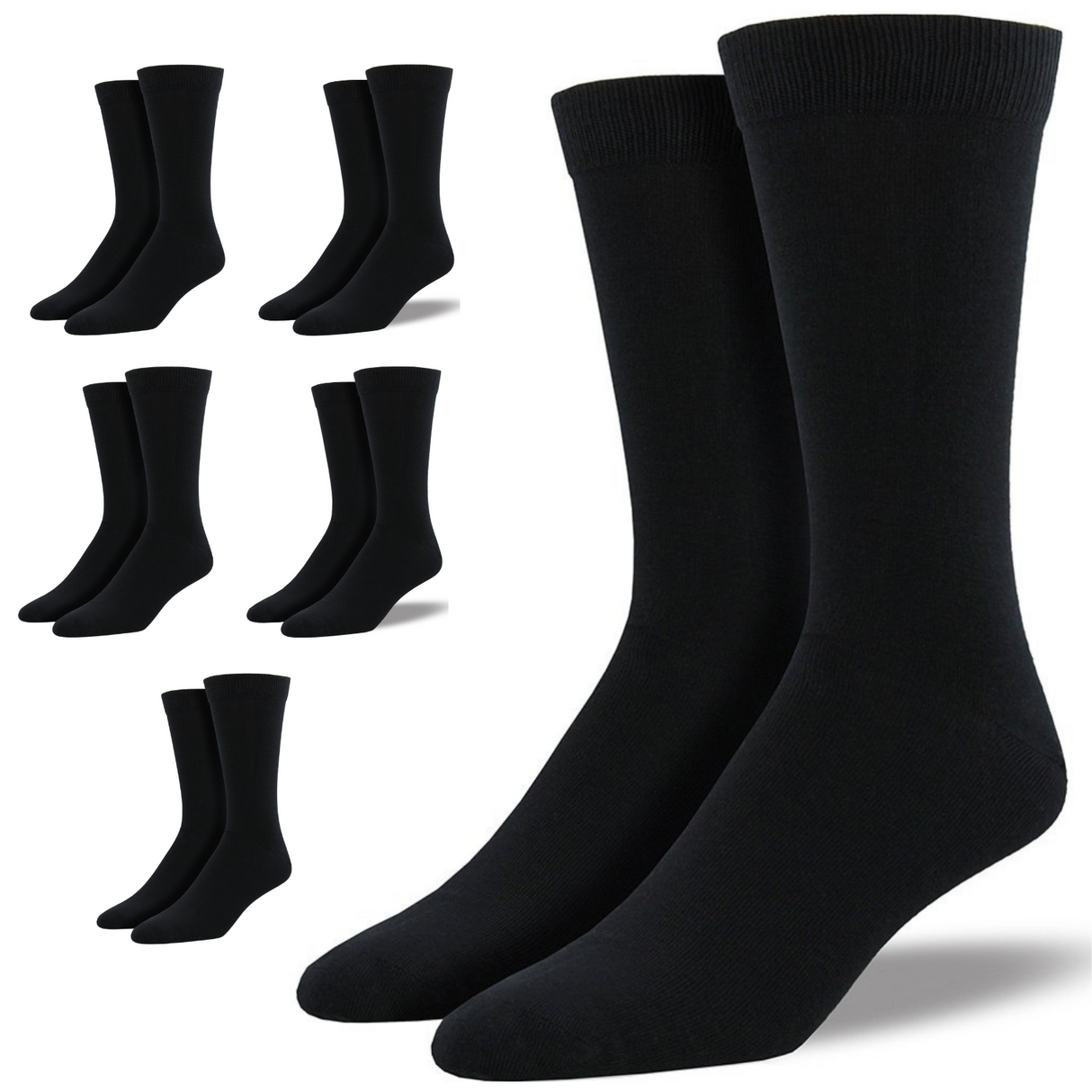 6 Pairs Bamboo Derived Loose Top Socks Pack - Black (Diabetic Comfort Circulation)
