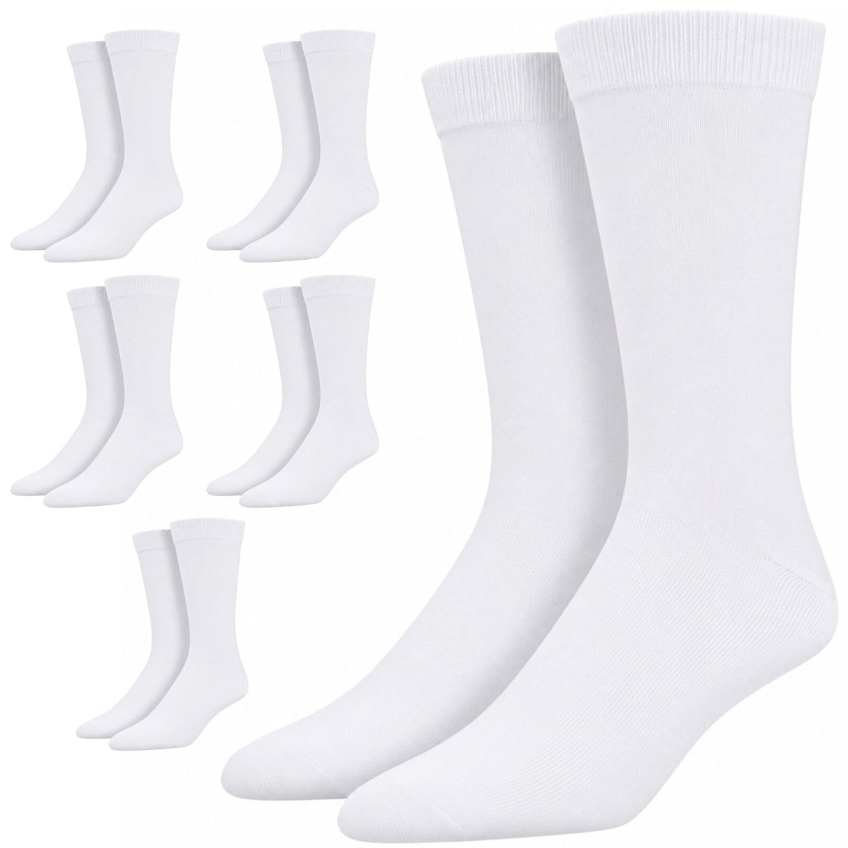 6 Pairs Bamboo Derived Loose Top Socks Bulk Pack - White (Diabetic Comfort Circulation)