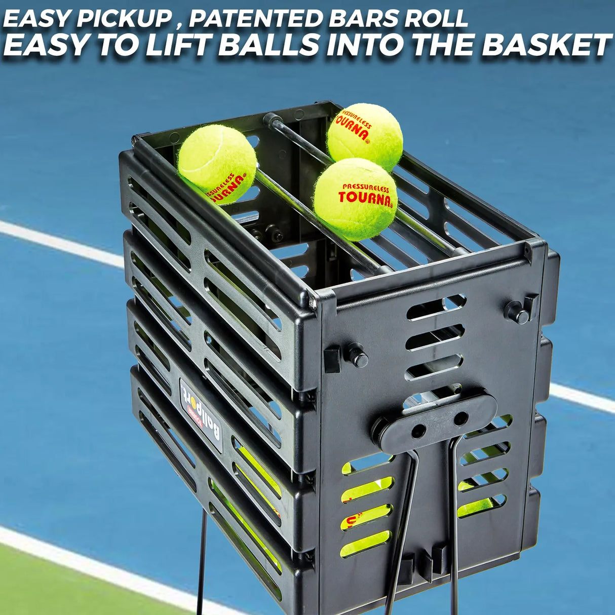 Tourna Ballport 80 Tennis Ball Basket 80-Ball Capacity Lightweight Polypropylene in Black