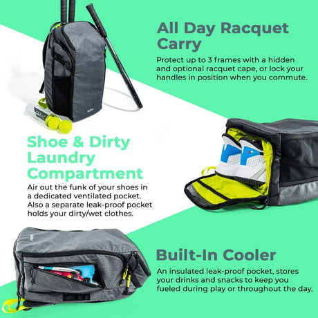 ADV Tennis Backpack V2 Bag (3 Racquet Capacity) w/ 16" Laptop Sleeve + Cooler in Volt Charcoal