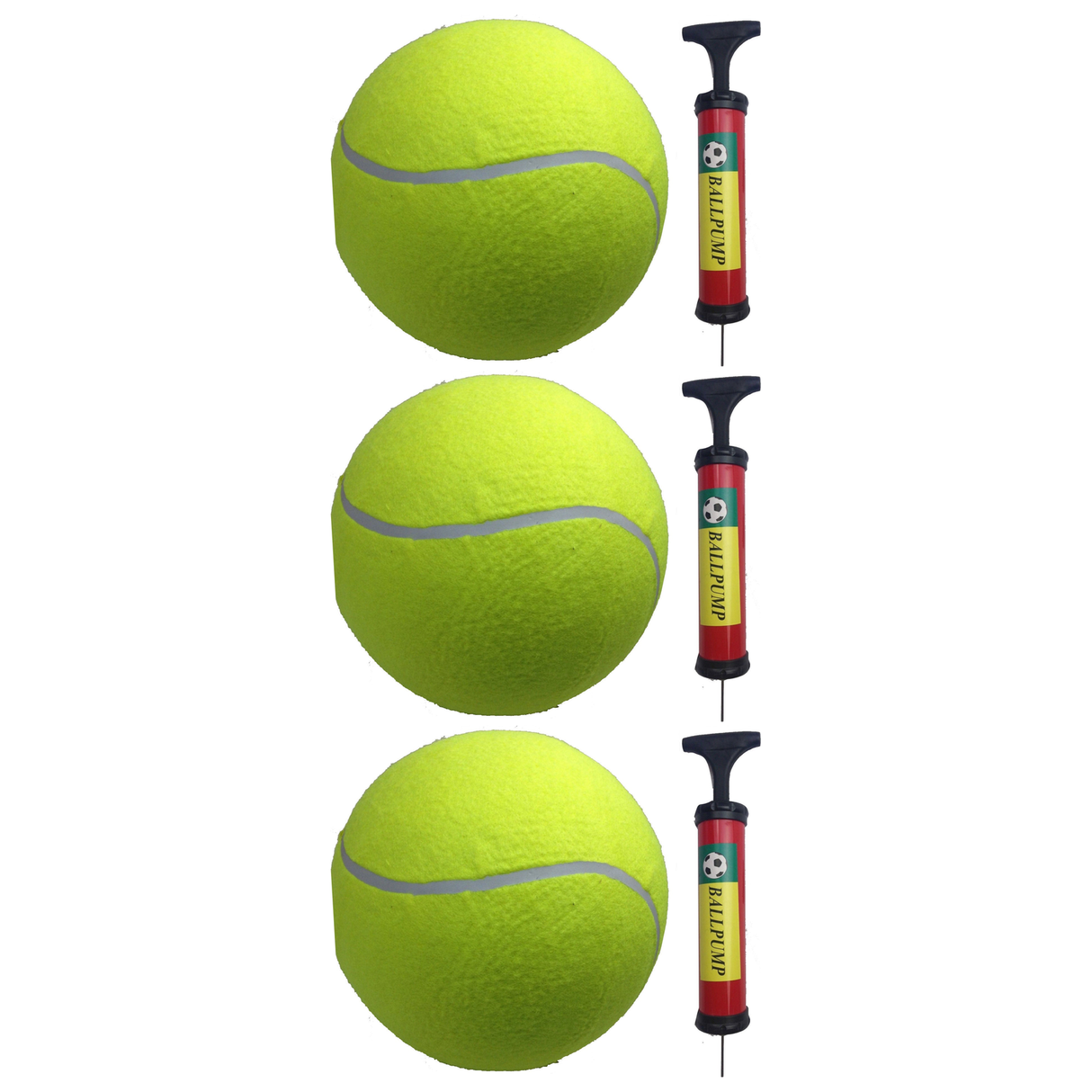 3x 10" Giant Tennis Ball with Ball Pump Pack (Autographs, Kids Games & Jumbo Toy)