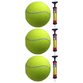 3x 10" Giant Tennis Ball with Ball Pump Pack (Autographs, Kids Games & Jumbo Toy)